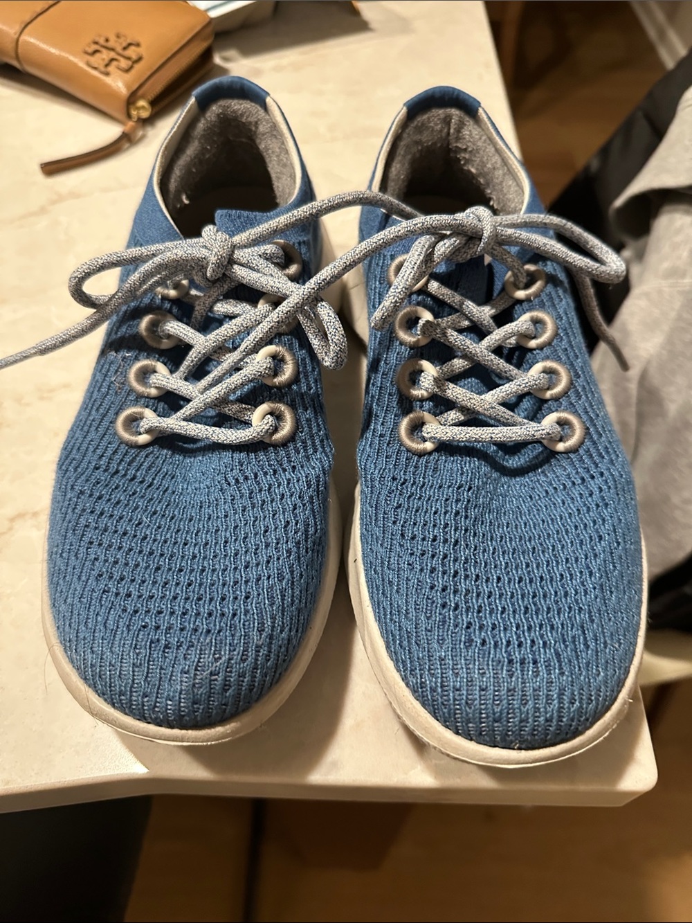 allbirds women’s Blue Knit Lace-Up Sneakers
